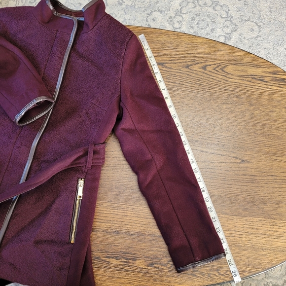 Nine West Faux-Leather Binding Wool-Blend Coat in Wine Color Size Women's Small - Picture 12 of 14